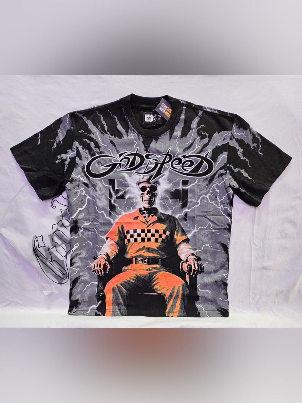 Godspeed Men's Black and Orange Graphic Tee